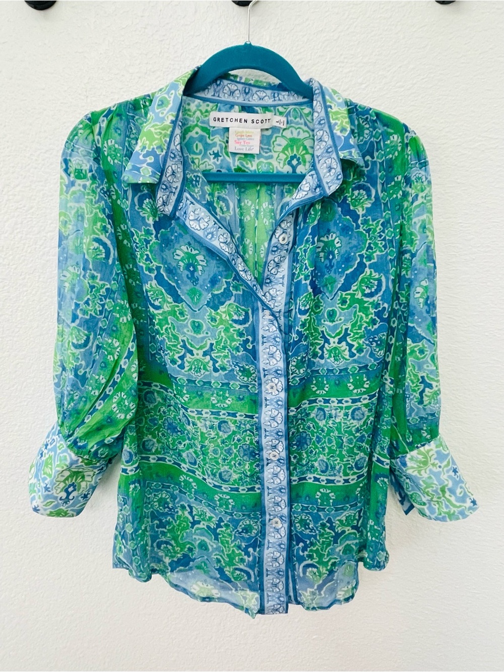 Gretchen Scott Designs Blue & Green Printed Button-Front Top